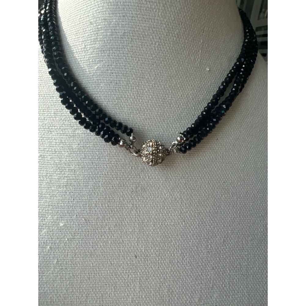 Black Multi-Strand Beaded Choker Necklace